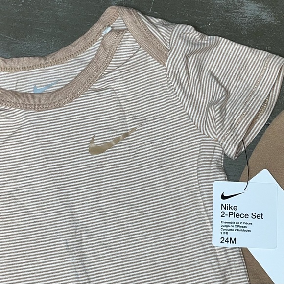 Nike Tan White Set Pants Short Sleeve NWT 24 Months Infant Soft - Picture 2 of 7
